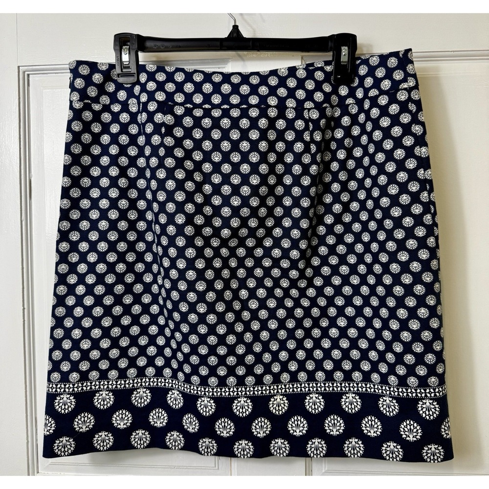 Talbots Navy Pattern Classic Straight Skirt Size 10 Stretch Office Casual Preppy